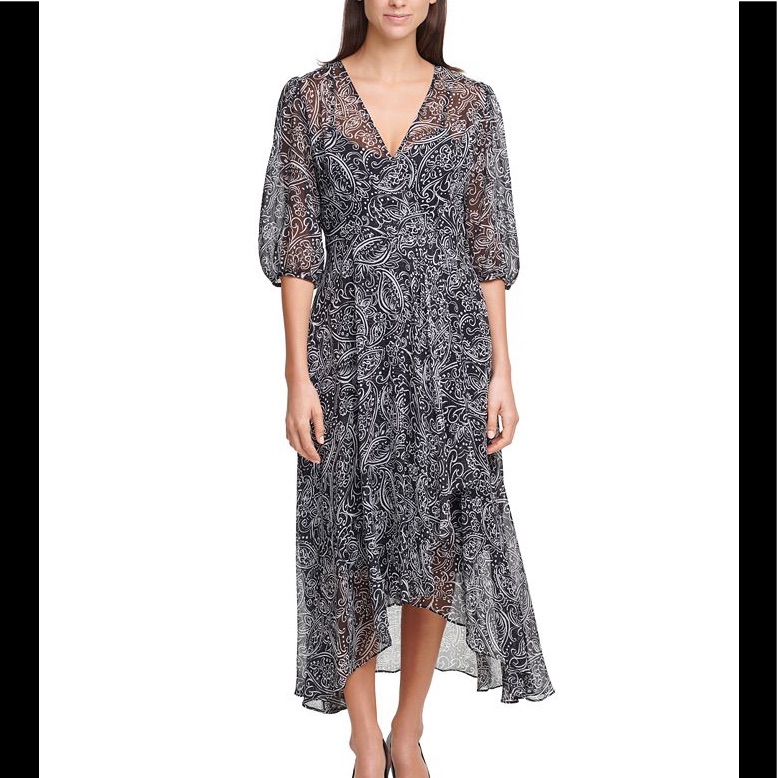 Calvin Klein Paisley Print Chiffon Maxi Dress Nwt